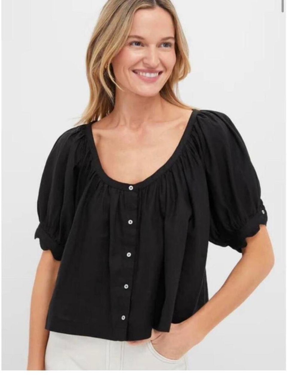 Tuckernuck Black Puff Sleeve Blouse – Size S